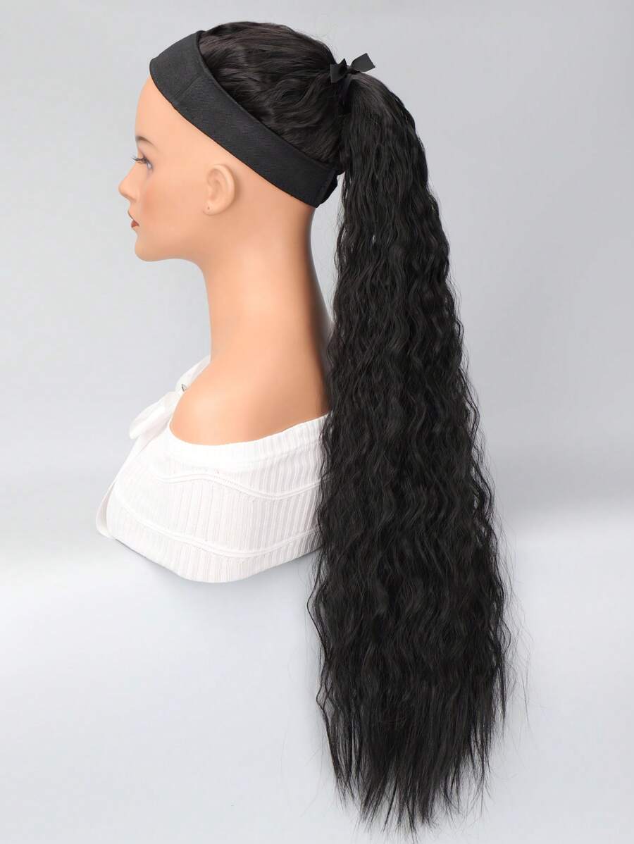 Water Wave Ponytail Extension for Black Women, 3C Corn Wave Brazilian Hair Ponytail Hairpiece, Natural Color 10A Human Hair Corn Wave Ponytails