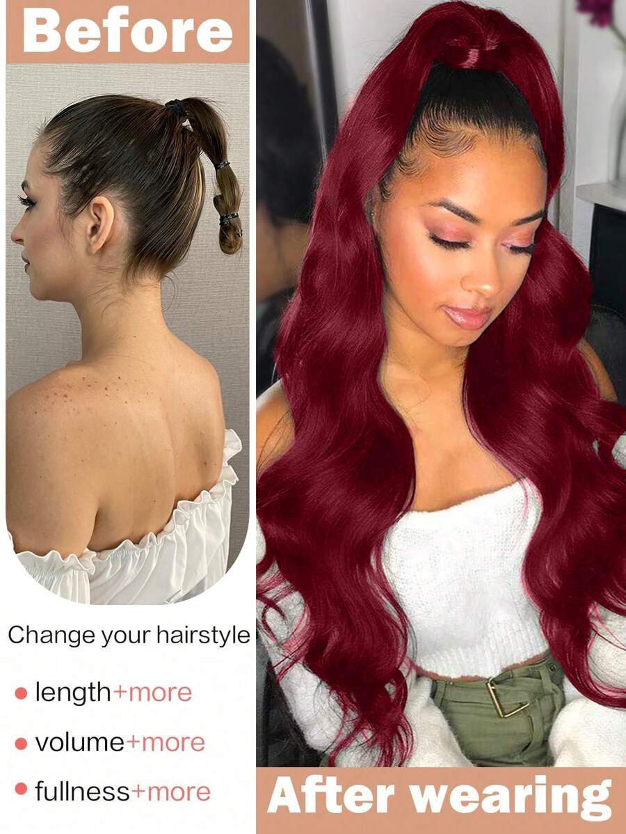 Burgundy Claw Ponytail Extension - 24 Inch