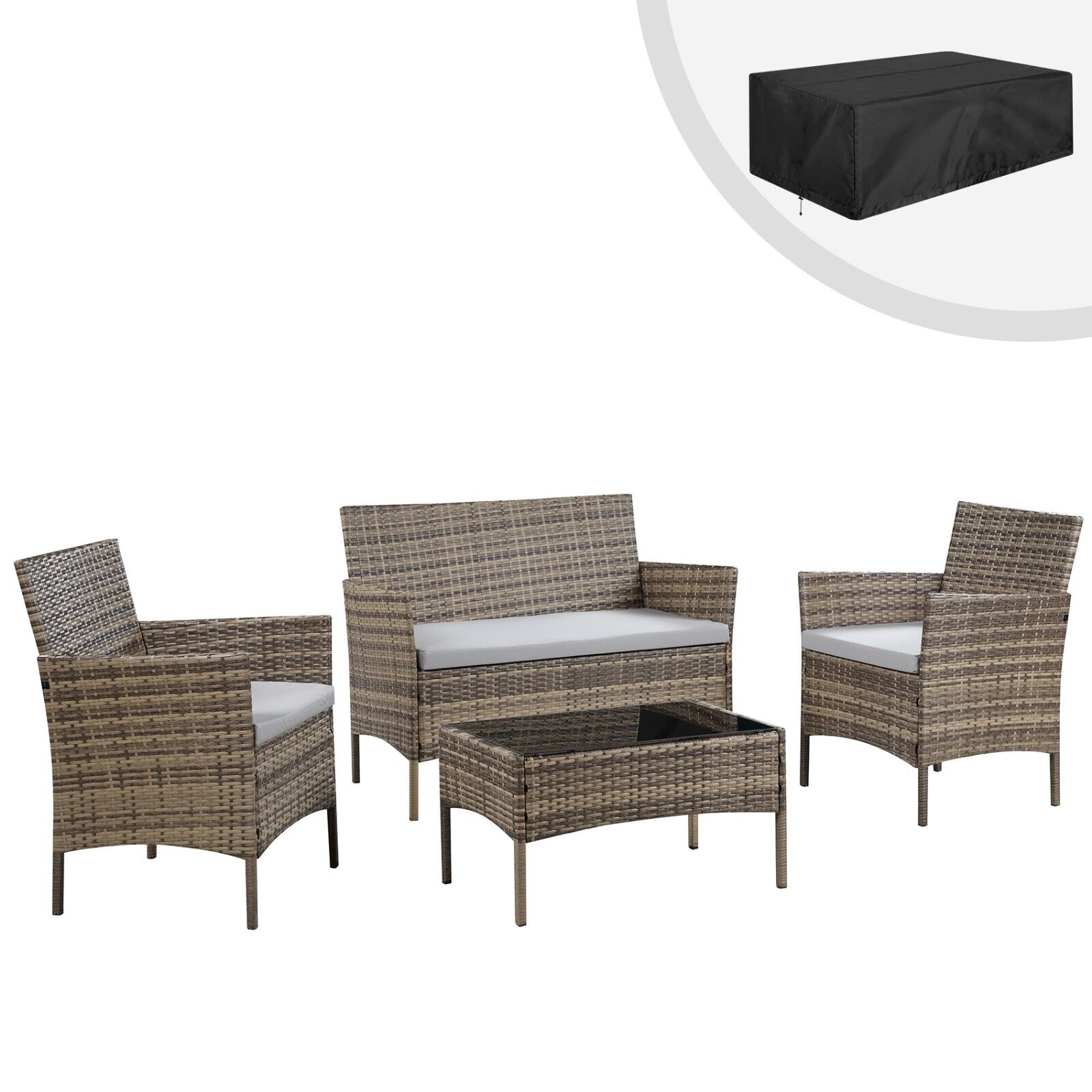 4 Piece Rattan Garden Furniture Set Table Chairs Sofa Wicker Outdoor Patio Set