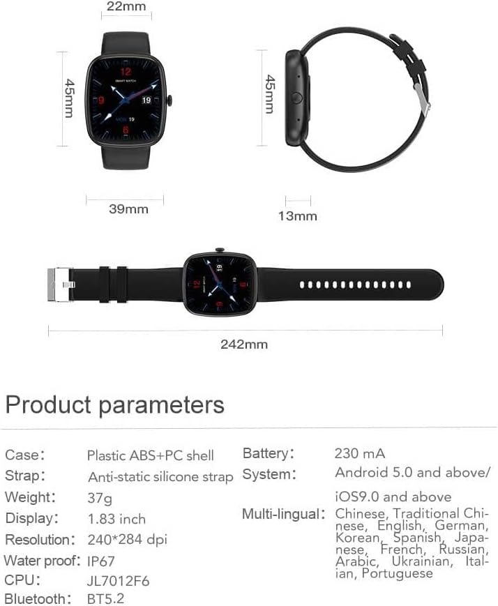 CLYDE COLLECTONS-smart watch for Women Men (Answer Make Calls),1.83” HD Smart watch With Heart Rate Sleep Monitor,100+ Sports step counter, IP67 Waterproof Fitness Watch for Android iOS phone