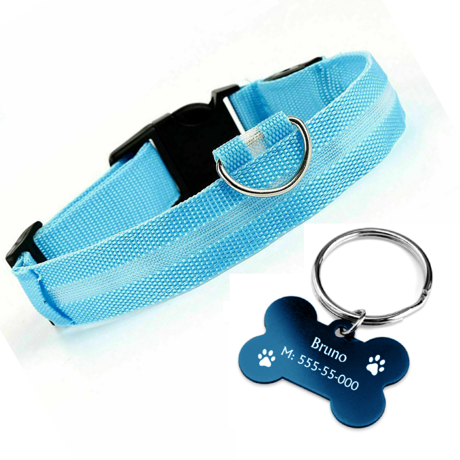 Bright Bark LED Adjustable Dog Collar - Free Name Tag