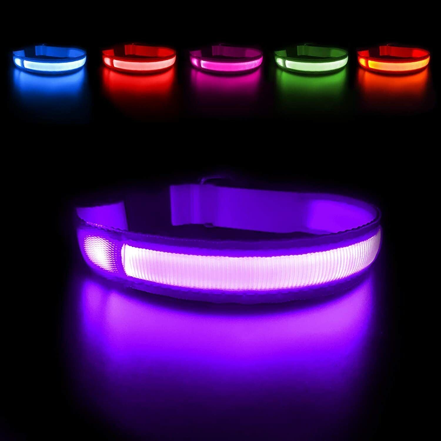 Bright Bark LED Adjustable Dog Collar - Free Name Tag