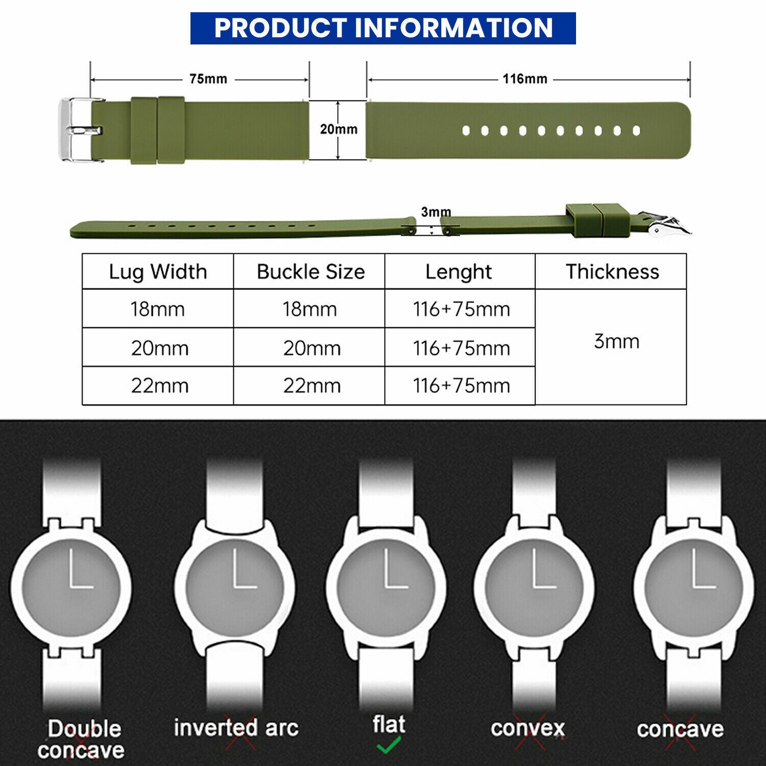 Quick Release Waterproof Soft Rubber Replacement Straps with Silver Plated Stainless Steel Buckle