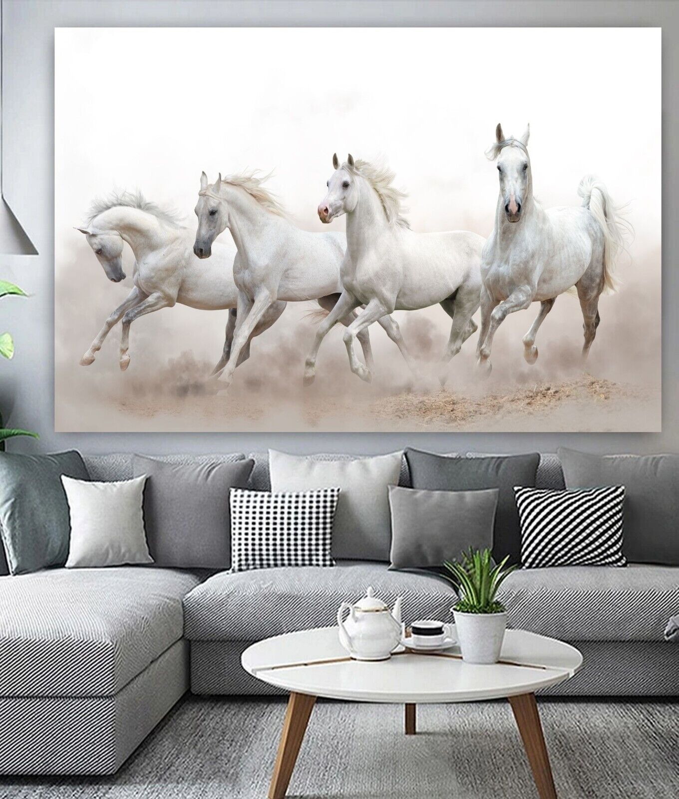 Stunning White Horses Canvas Painting